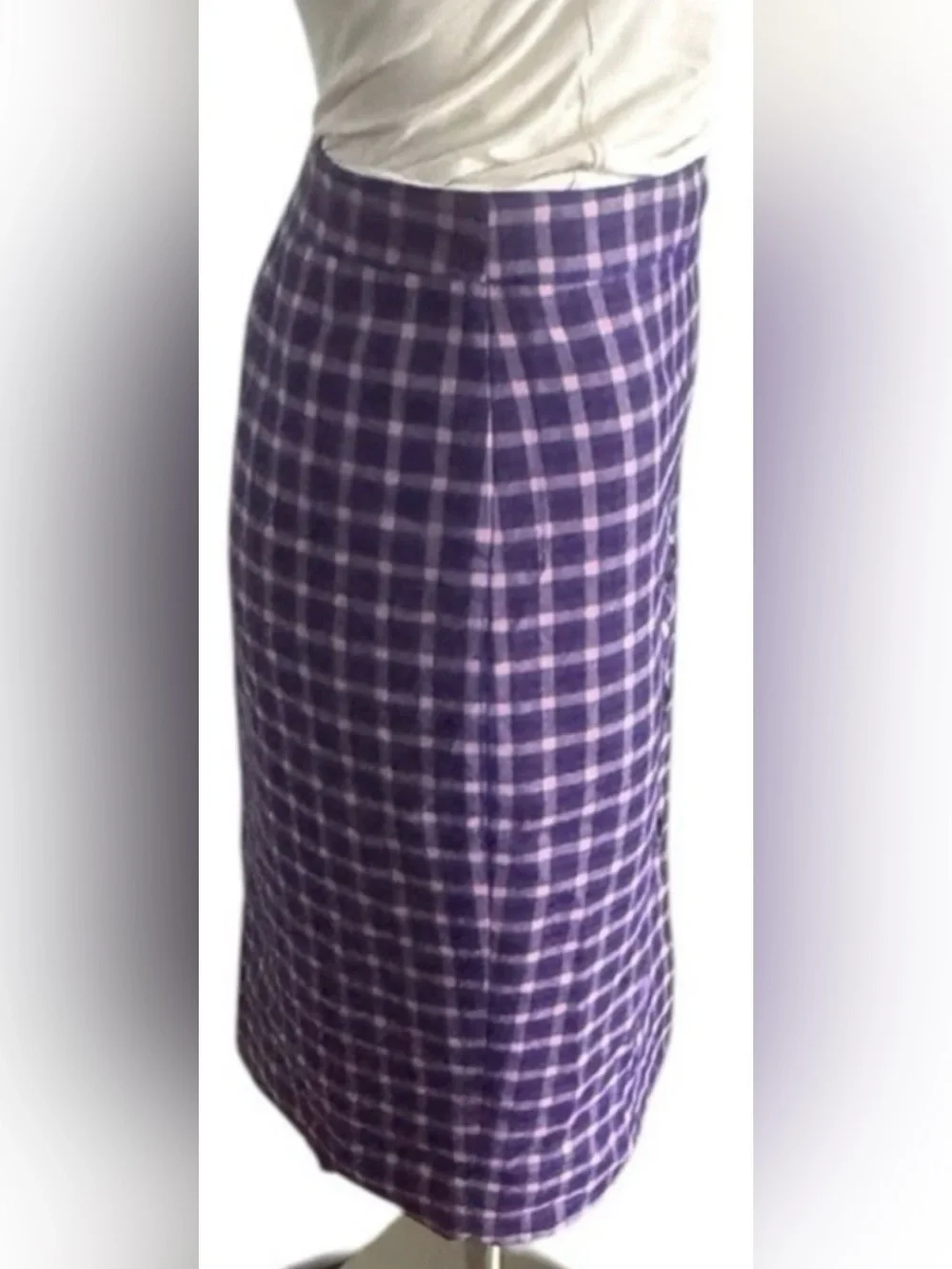 J. Crew Purple Plaid Pencil Skirt with Buttons Size 10
